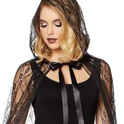 Spirit Halloween Adult Black Lace Cape -Spirit Halloween Shop 01479922 c
