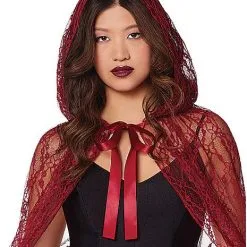 Spirit Halloween Adult Burgundy Lace Cape -Spirit Halloween Shop 01574193 c